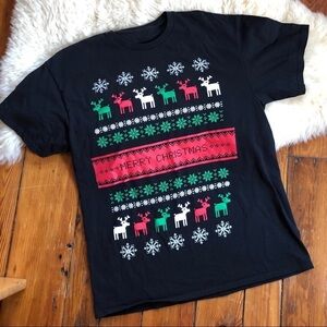 Mens Merry Christmas Fair Isle Print Stitched Tee